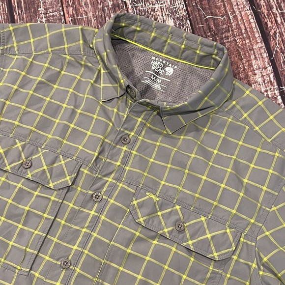 Mountain Hardwear Men Gray Check Short Sleeve Outdoor Fishing Button Sz Medium - Picture 1 of 7